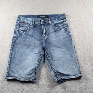 True Luck Denim Shorts Mens 32 Blue Excellent Embroidered Thick Stitch Casual